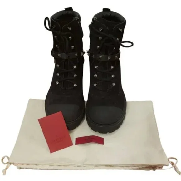 VALENTINO GARAVANI Rockstud Suede Combat Boots size 39/US 9 NWOT - Picture 7 of 14